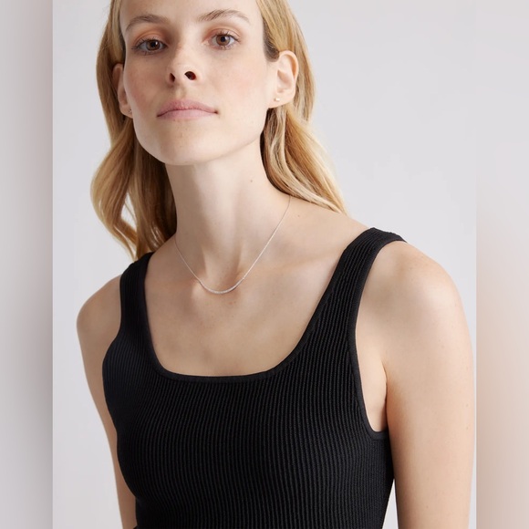 NWT Quince Cropped Square Neck Ribbed Knit Tank Sz XS Black - Picture 2 of 7